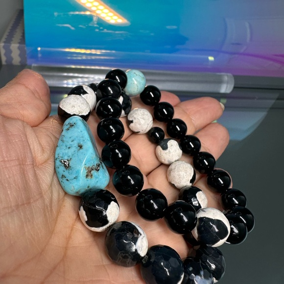 BLACK/WHITE AGATE + ONYX NATURAL BRACELET size 7”set of 2 - Picture 8 of 9